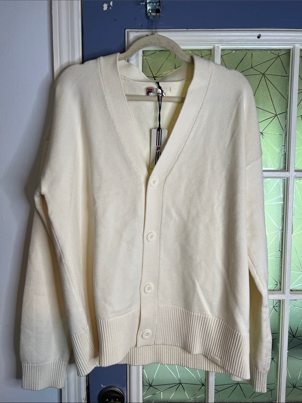 Fila Off-White Button-Front Cardigan Sweater medium NWT